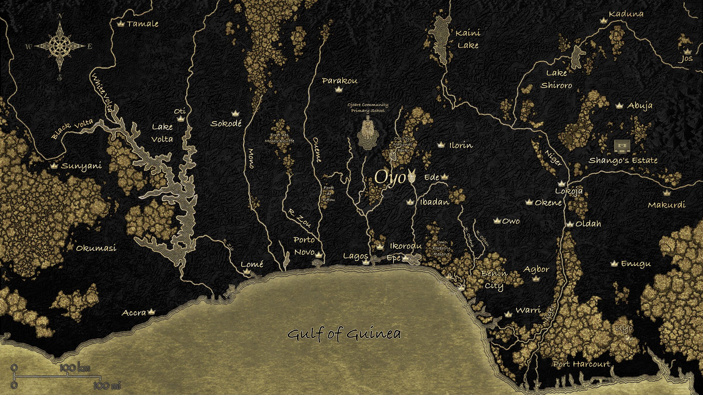 Map of Yorubaland and the Oyo Empire — three hundred years in the future
